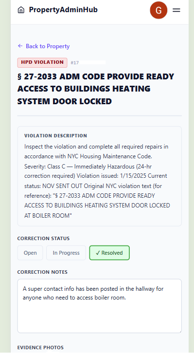 Correction notes filled in describing the corrective action taken, with Save Notes and Generate Report buttons visible